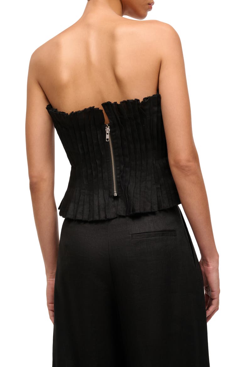 Parma Pleated Strapless Linen Top, Alternate, color, BLACK