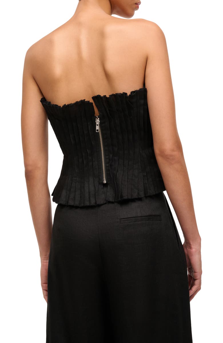 STAUD Parma Pleated Strapless Linen Top, Alternate, color, Black
