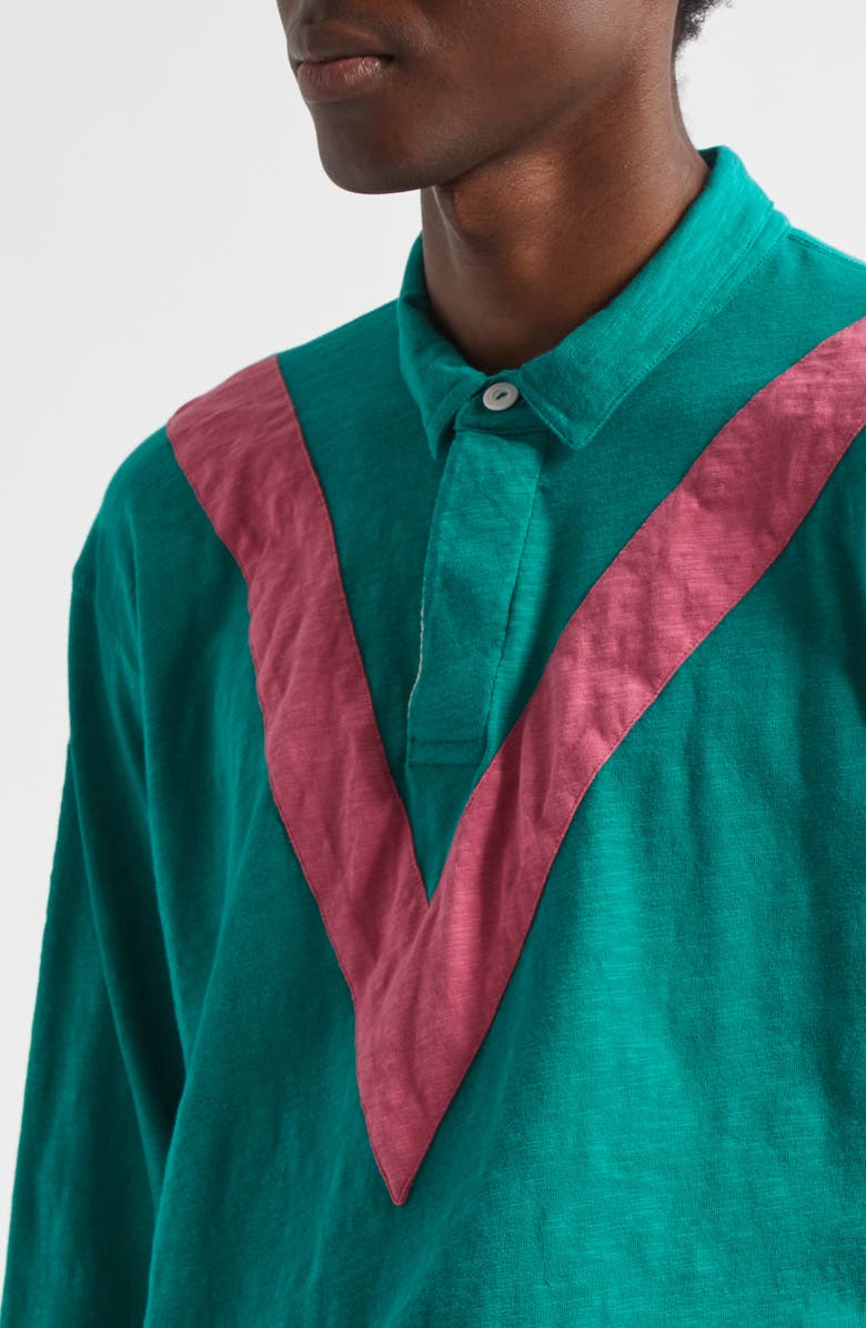 Drake's Chevron Stripe Cotton Rugby Shirt, Alternate, color, 402 Bottle Grn / Magenta