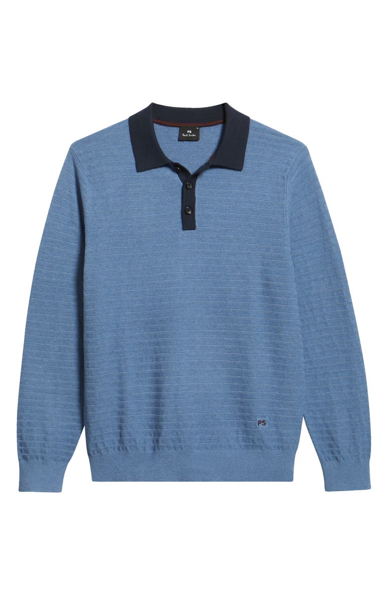 PS Paul Smith Ribbed Cotton Blend Polo Sweater, Alternate, color, Greyish Blue