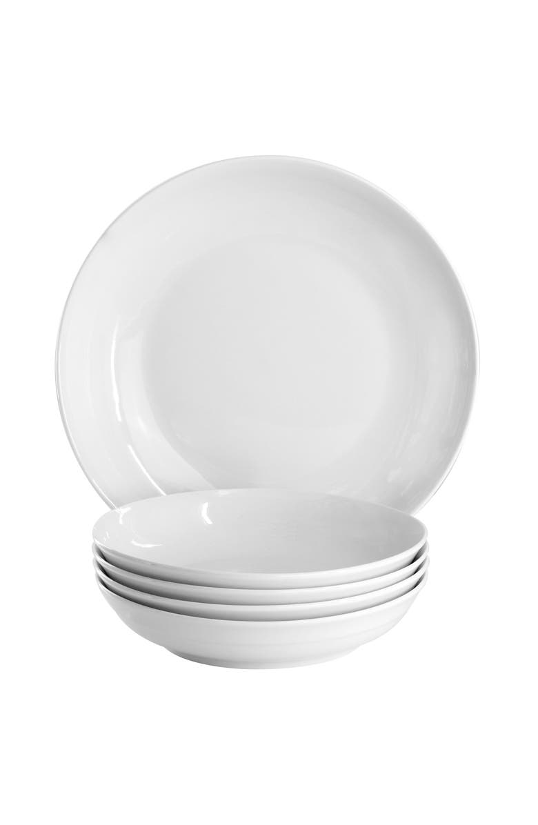 Gibson Home Great Essentials 5 Piece Fine Ceramic Serving Bowl and Pasta Bowl Set, Main, color, White