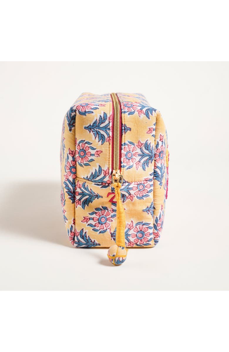 Zsa Zsa Zsu Delhi Embroidered Block Printed 100% Cotton Cosmetic Bag 10X6 In, Alternate, color, Yellow