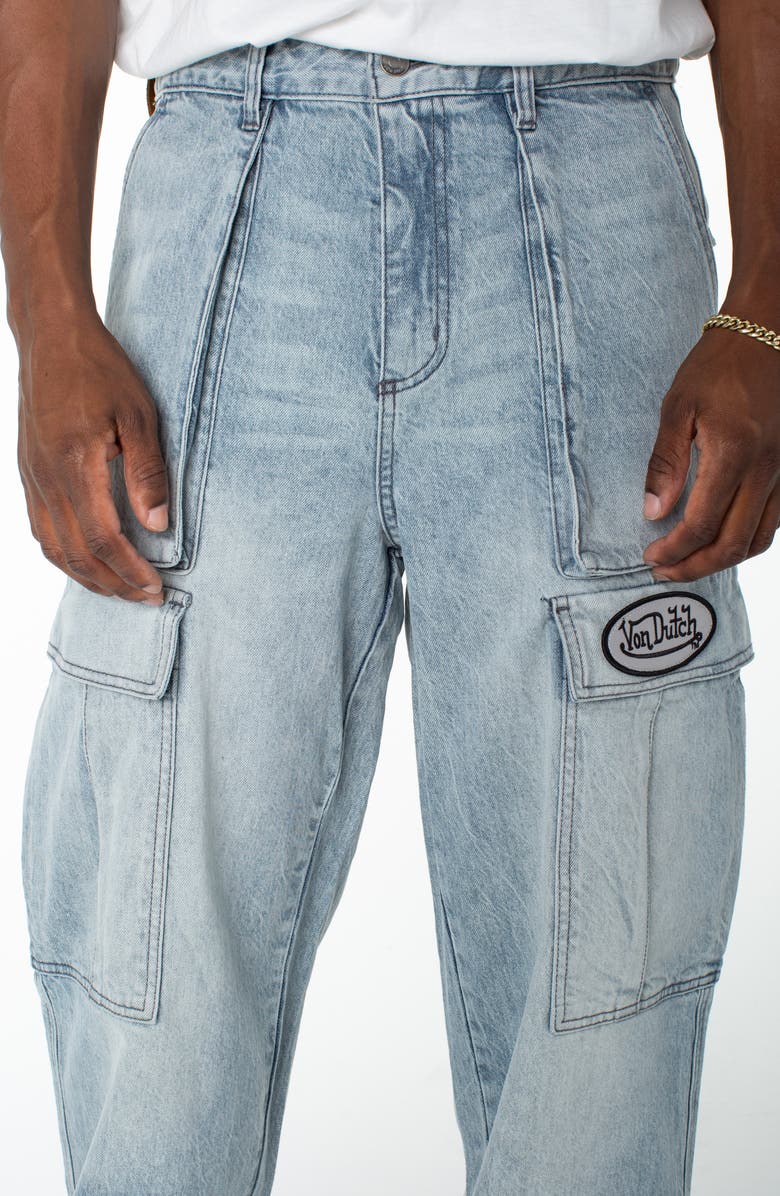Von Dutch Outlaws Cargo Utility Baggy Jeans, Alternate, color, Dew Point