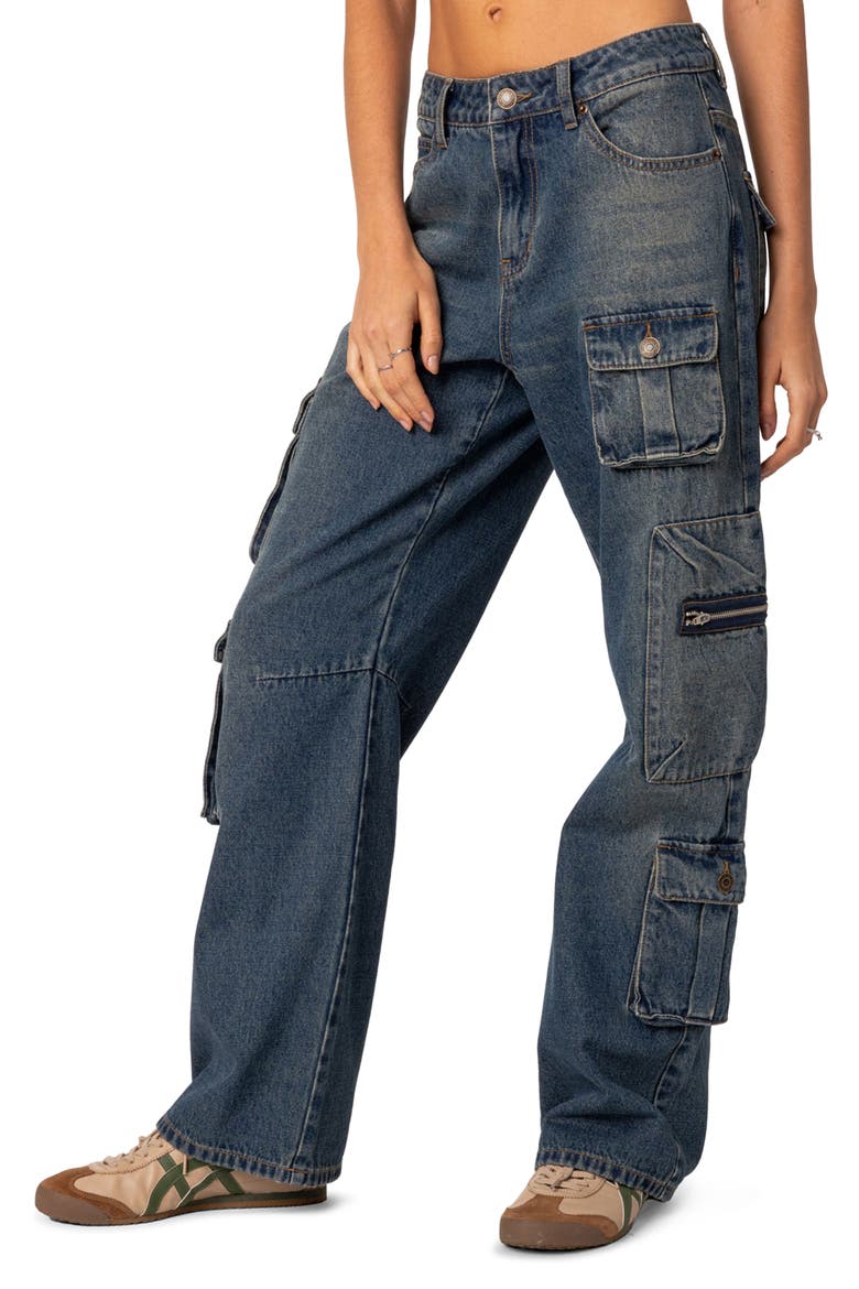 Baggy Boyfriend Cargo Jeans, Alternate, color, BLUE-WASHED