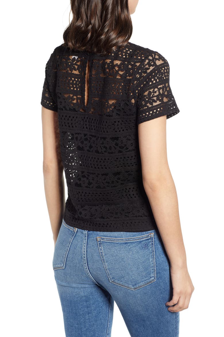 Keyhole Back Lace Tee, Alternate, color, BLACK