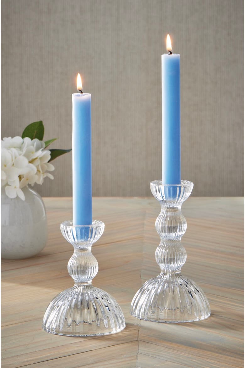 Ella Clear Soda Lime Glass Taper Candle Holder 3.62x3.62x5.91 in, Alternate, color, Clear