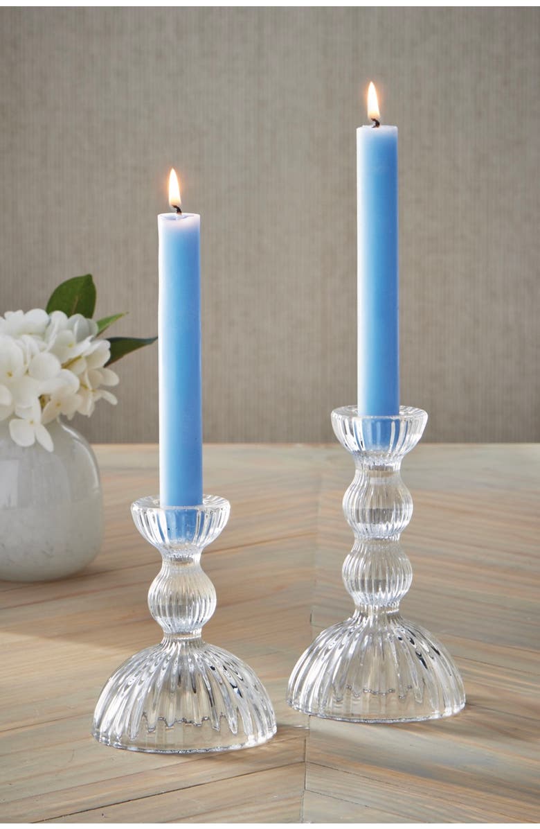 tag Clear Soda Lime Glass Ella Small Taper Candle Holder 3.62x3.62x4.53 in, Alternate, color, Clear