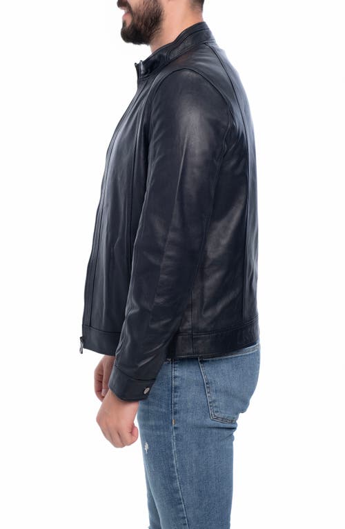 Vellapais Smooth Leather Jacket In Navy Blue