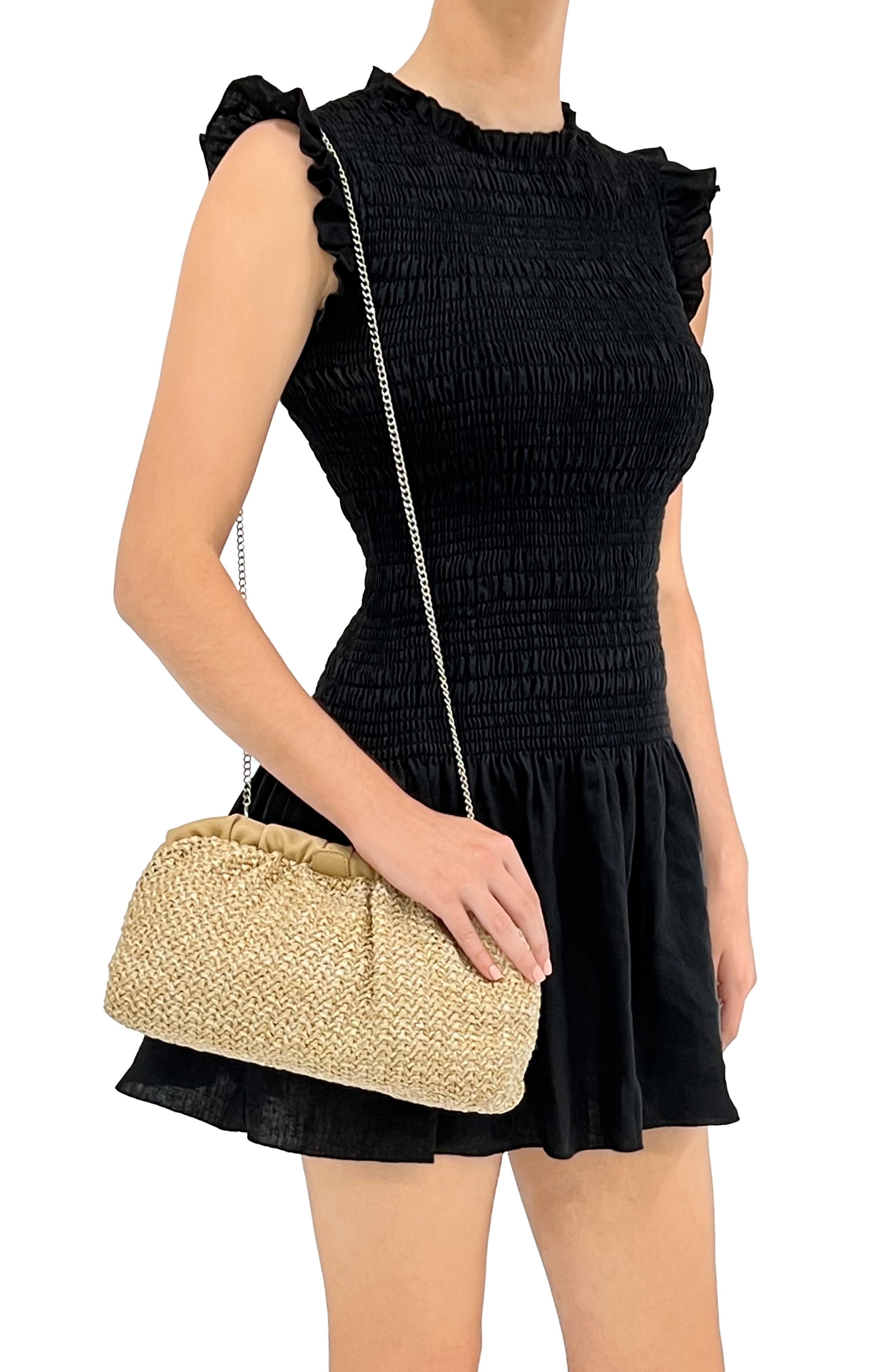 Olga Berg Amalia Pleated Woven Straw Clutch, Alternate, color, Natural