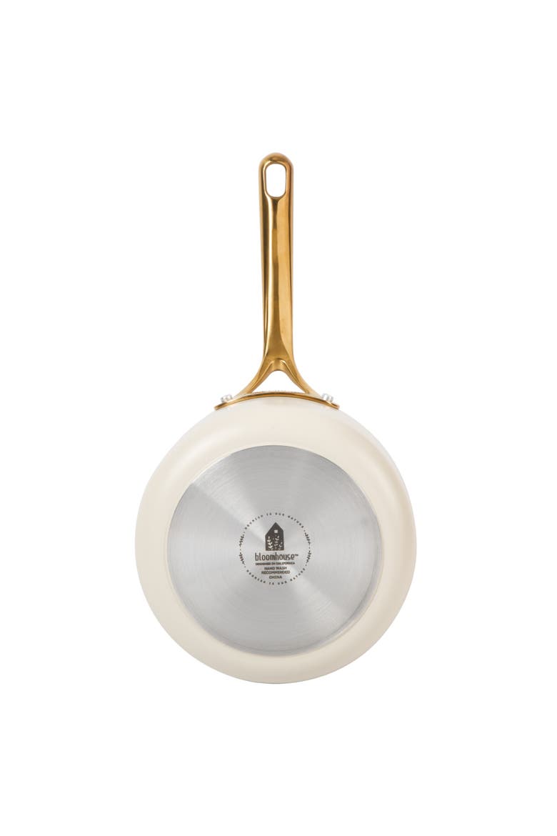 8 Inch Heavy Duty Aluminum Premium PFA Free Ceramic Nonstick Saute/Deep Frying Pan Skillet, Alternate, color, Linen White with Gold Handle