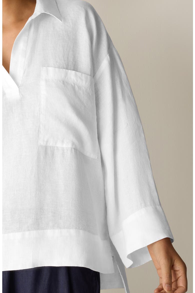 Classic Collar Organic Linen Popover Top, Alternate, color, WHITE