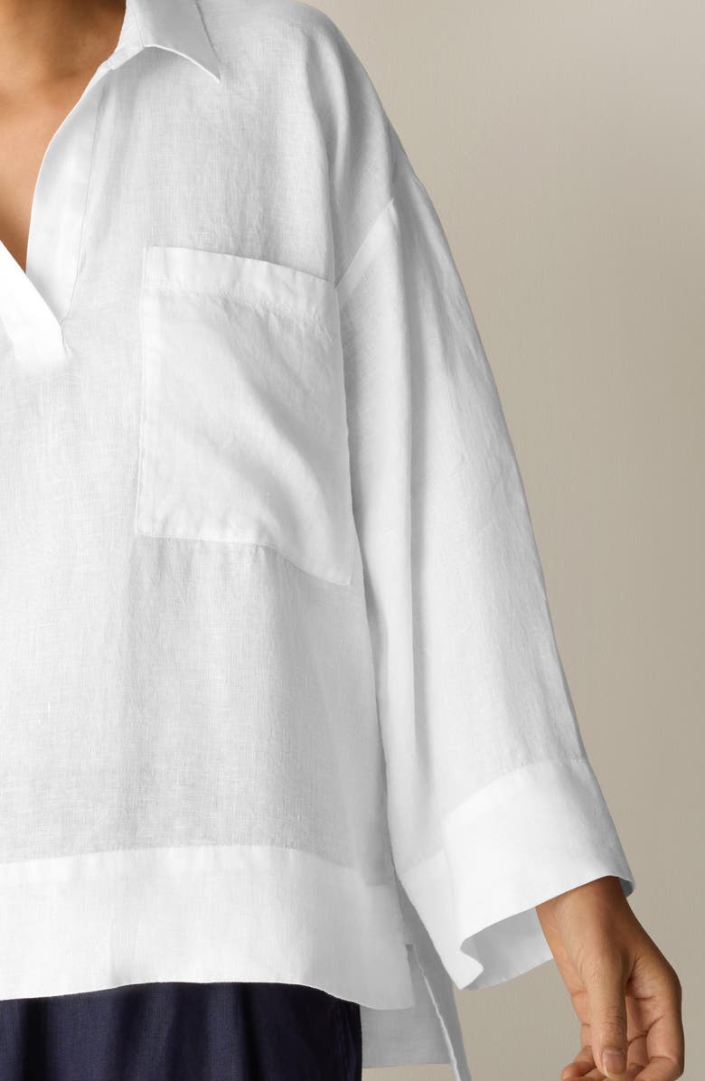 Eileen Fisher Classic Collar Organic Linen Popover Top, Alternate, color, White