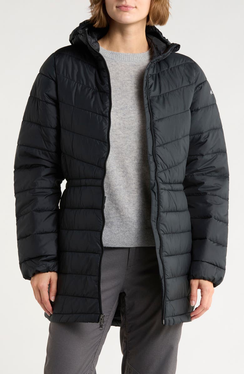 Columbia Pacific Locks Water Repellent Hooded Puffer Jacket, Main, color, Black