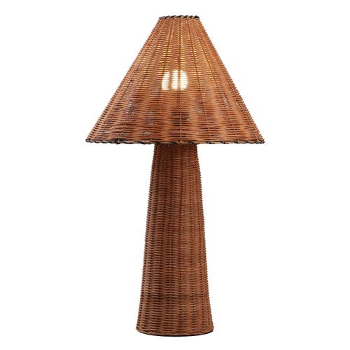 Jonathan Y Kara 26.5" Modern Coastal Woven Rattan Tapered Cylinder Led Table Lamp In Brown