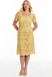 June + Vie Square Neck Lace Midi Dress