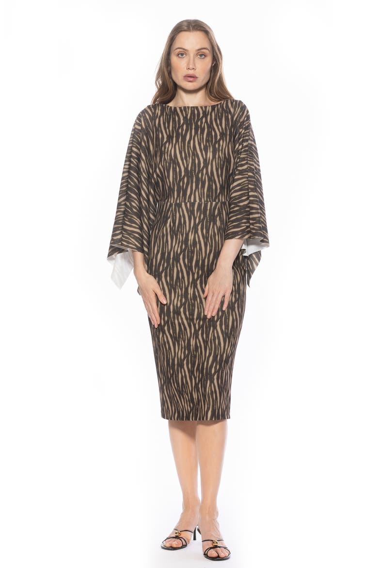 Billie Bateau Neck Midi Dress, Alternate, color, BEIGE/ BROWN ZEBRA