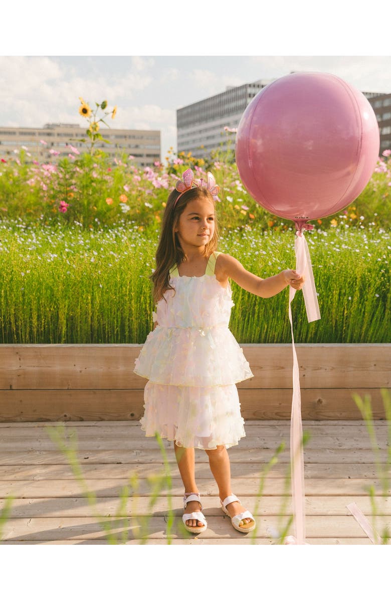 Deux par Deux Girl's Tiered Printed Mesh Dress Multicolored With Butterflies, Alternate, color, 