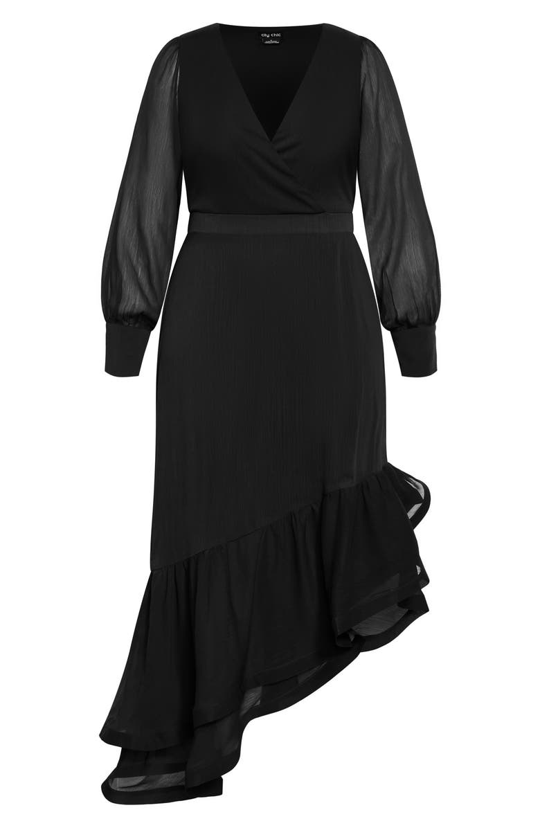 City Chic Antoinette Long Sleeve Asymmetric Midi Dress, Alternate, color,