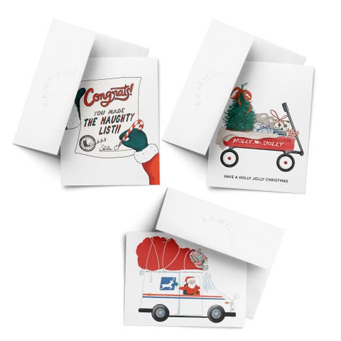 Christmas Wagon, Santa Delivery Man, Naughty List Winter/Holiday/Christmas Greeting Card Pack Sets