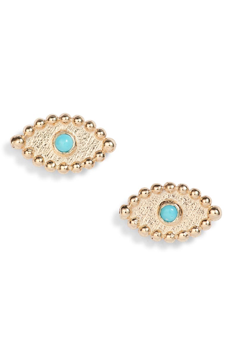 Anzie Dew Drop Turquoise Evil Eye Stud Earrings, Main, color,