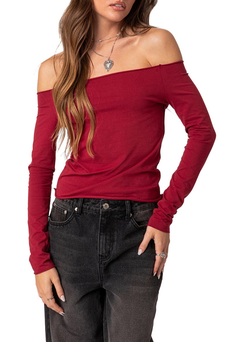 Baldwin Off the Shoulder Top, Main, color, BURGUNDY