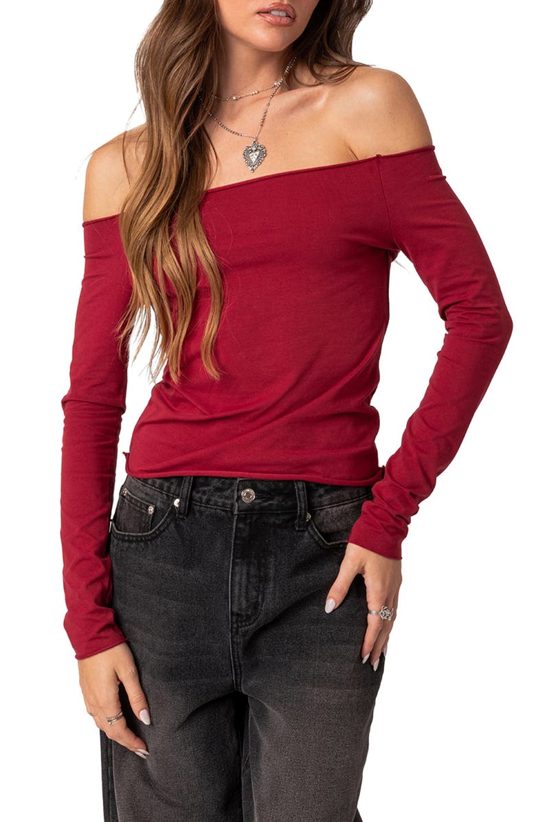 EDIKTED Baldwin Off the Shoulder Top, Main, color, Burgundy