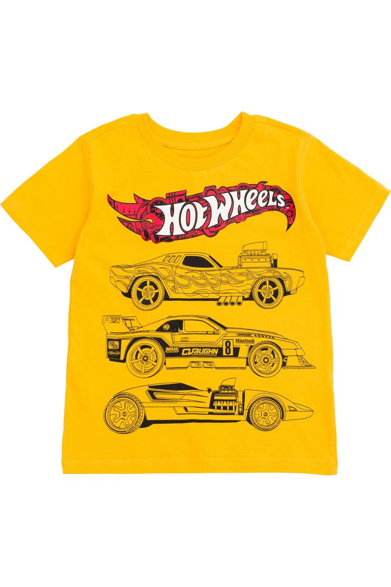 T-Shirt and Mesh Shorts Set, Alternate, color, Hot Wheels Yellow