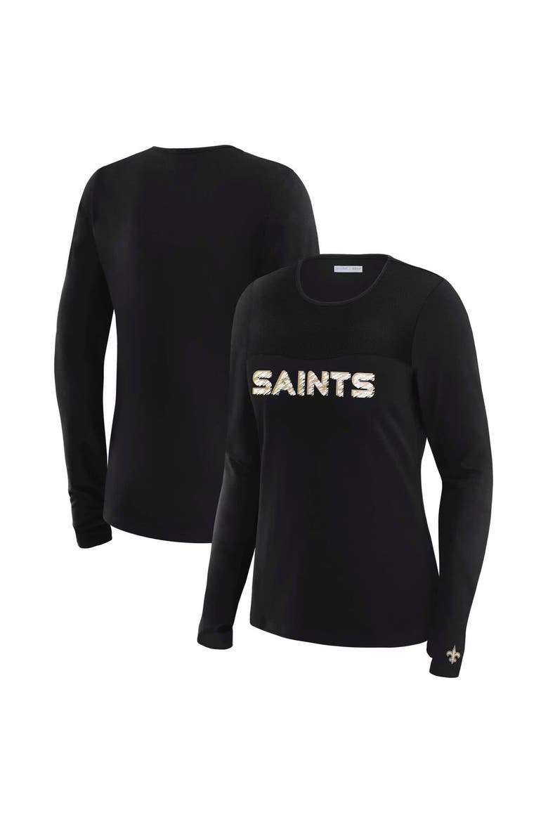 Women's WEAR by Erin Andrews x Gracie Hunt Black New Orleans Saints Mesh Panel Long Sleeve T-Shirt, Main, color, Black