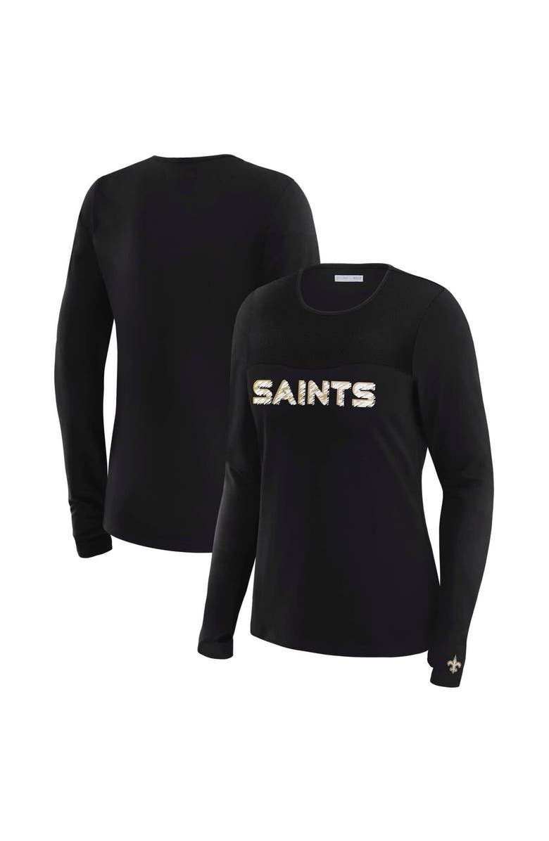 WEAR by Erin Andrews Women's WEAR by Erin Andrews x Gracie Hunt Black New Orleans Saints Mesh Panel Long Sleeve T-Shirt, Main, color, Black
