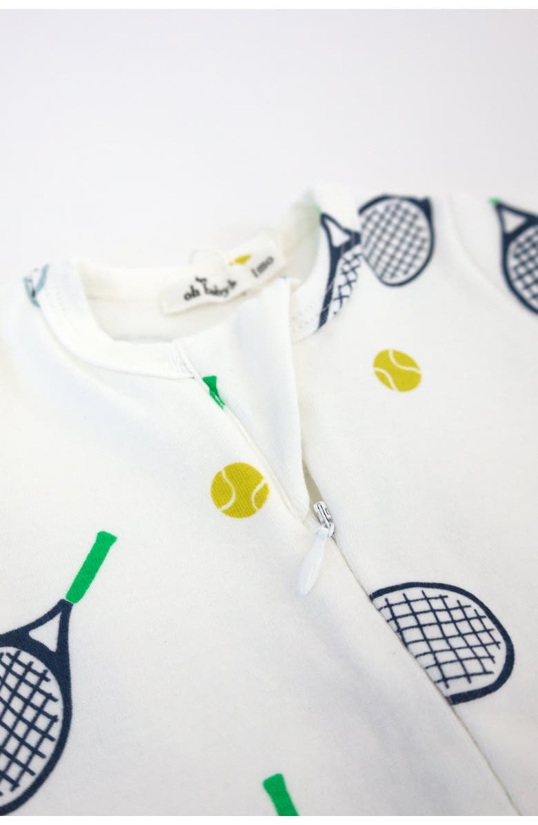 oh baby! Tennis Print Zipper Footie, Alternate, color, Cream