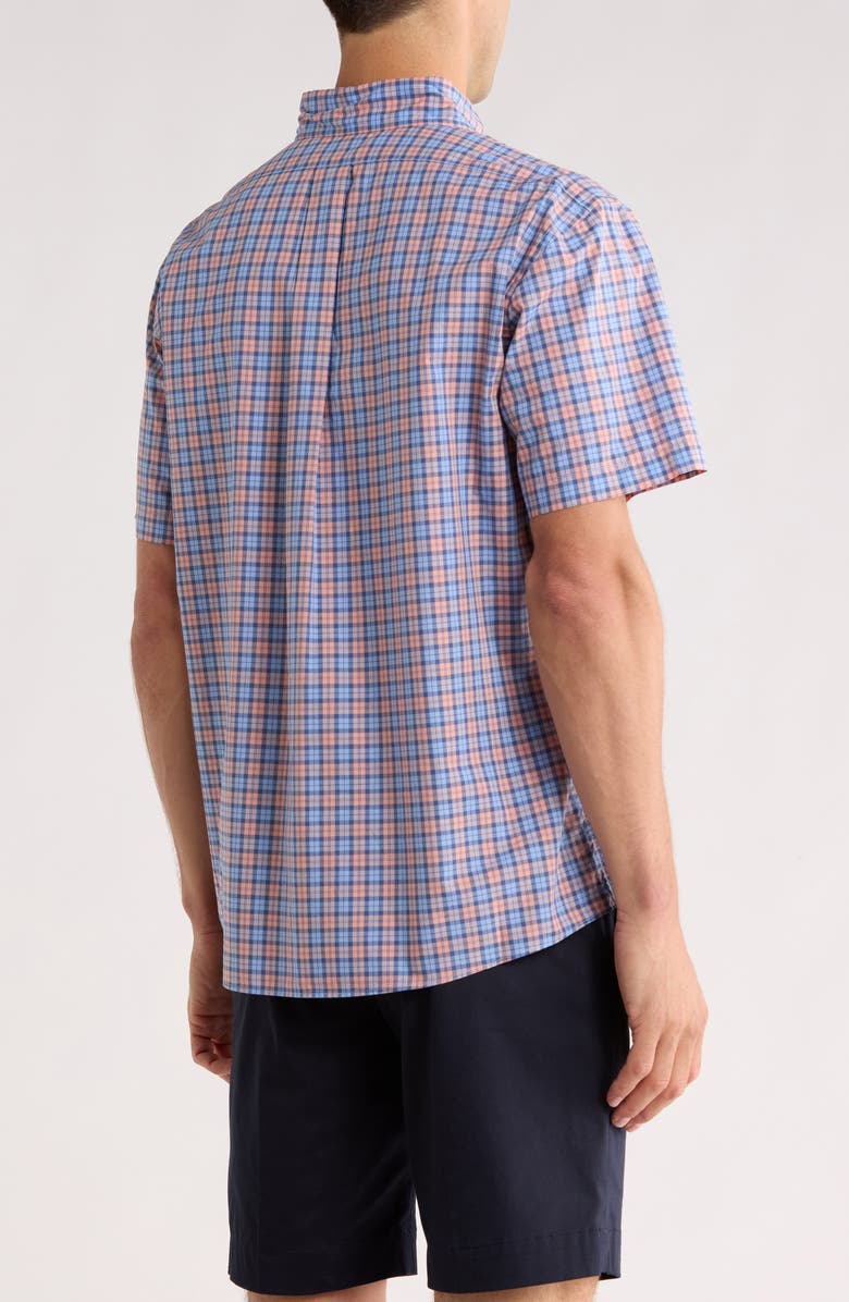 Brooks Brothers Sport Fit Plaid Short Sleeve Button-Down Shirt, Alternate, color, Peach Check
