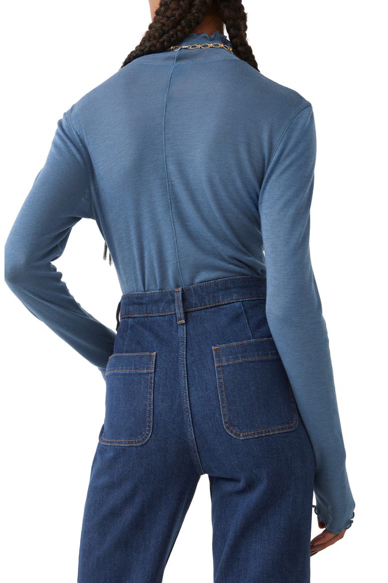 Lettuce Edge Mock Neck Wool Blend Top, Alternate, color, BLUE