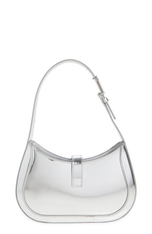 Versace Small Greca Metallic Leather Hobo Bag In Silver