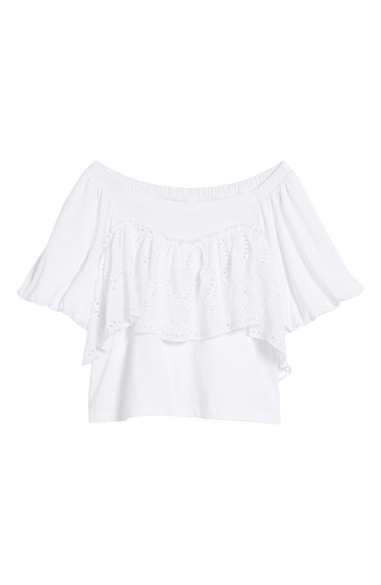 BP. Eyelet Ruffle Off the Shoulder Top, Alternate, color, 