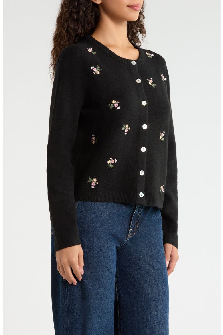 Floral Embroidered Cardigan, Alternate, color, CAVIAR