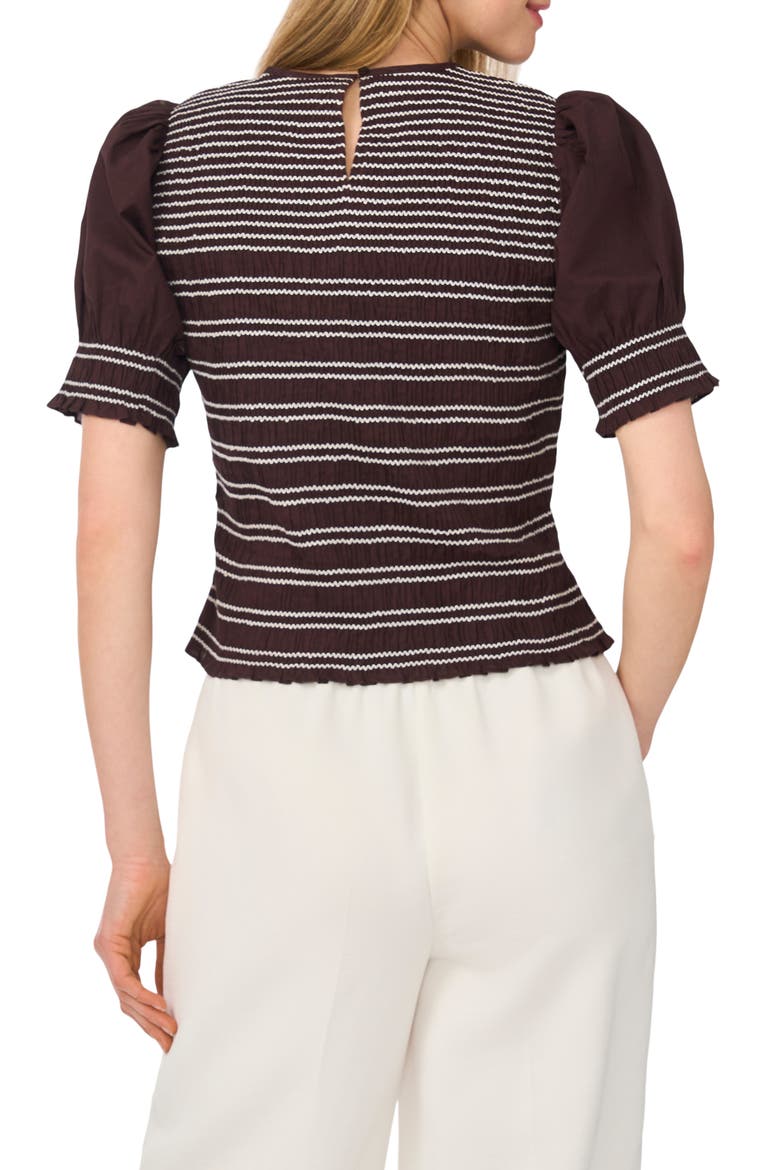Smocked Puff Sleeve Cotton Top, Alternate, color, DARK CHOCOLATE DELIGHT