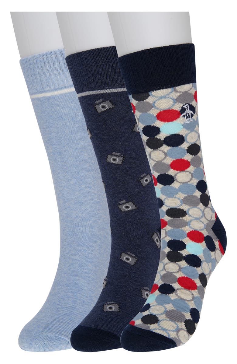Original Penguin 3-Pack Camera Dot Crew Socks, Main, color, 