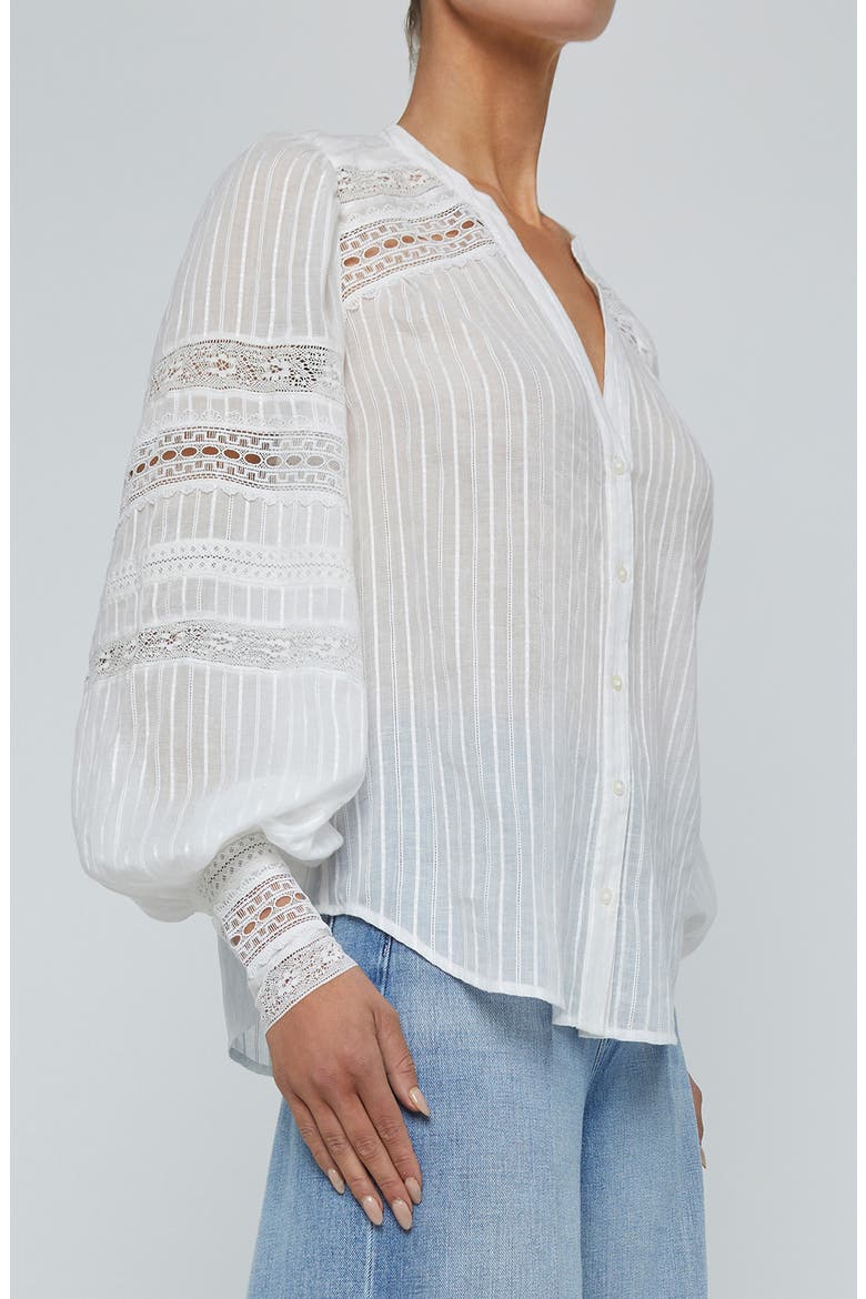 Kiera Lace Trim Button-Up Top, Alternate, color, IVORY
