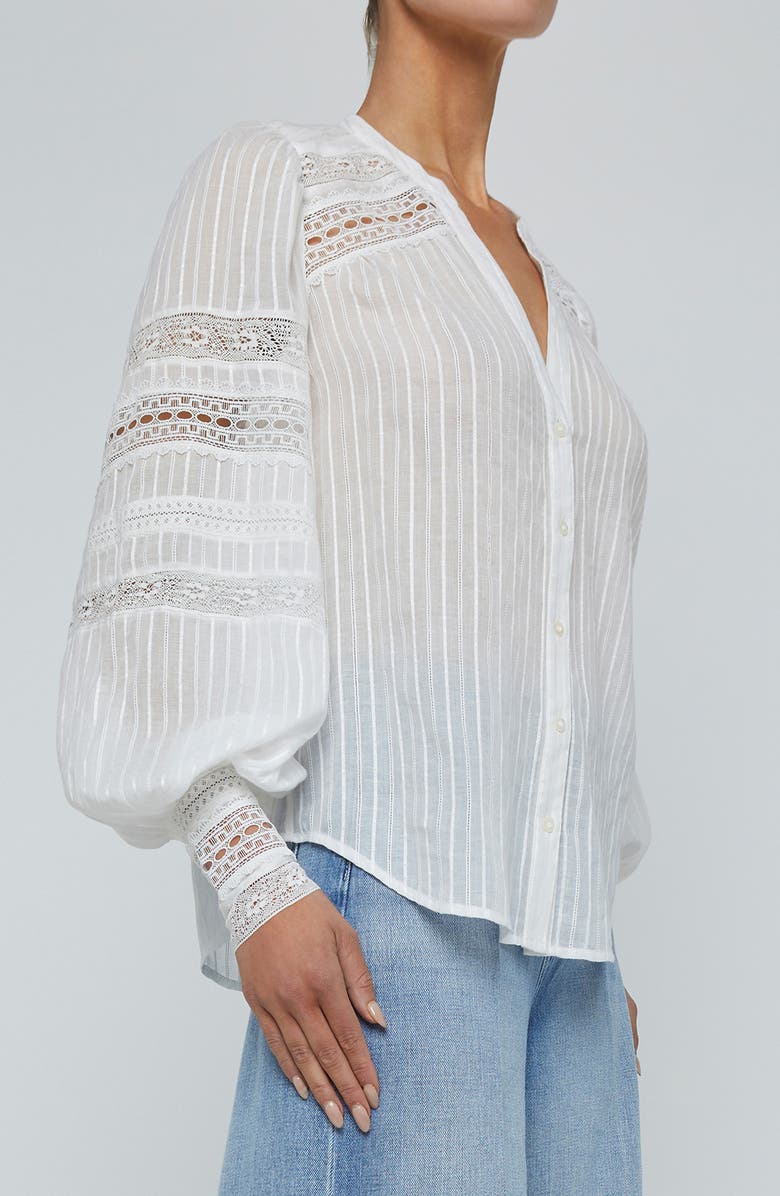 L'AGENCE Kiera Lace Trim Button-Up Top, Alternate, color, Ivory