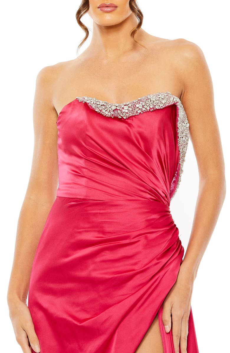 Mac Duggal Ruched Embellished Strapless Gown, Alternate, color,