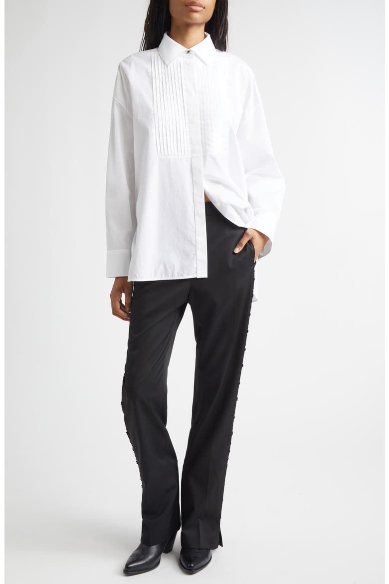 Pintuck Bib Oversize Button-Up Shirt, Alternate, color, WHITE
