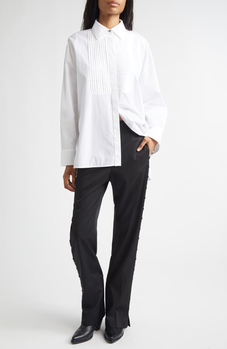 Golden Goose Pintuck Bib Oversize Button-Up Shirt, Alternate, color, White