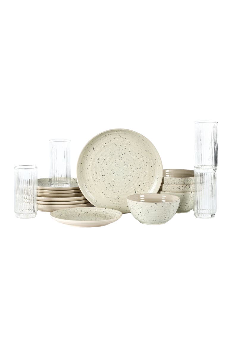 Dua Stoneware 16-Piece Dinnerware Set, Main, color, White