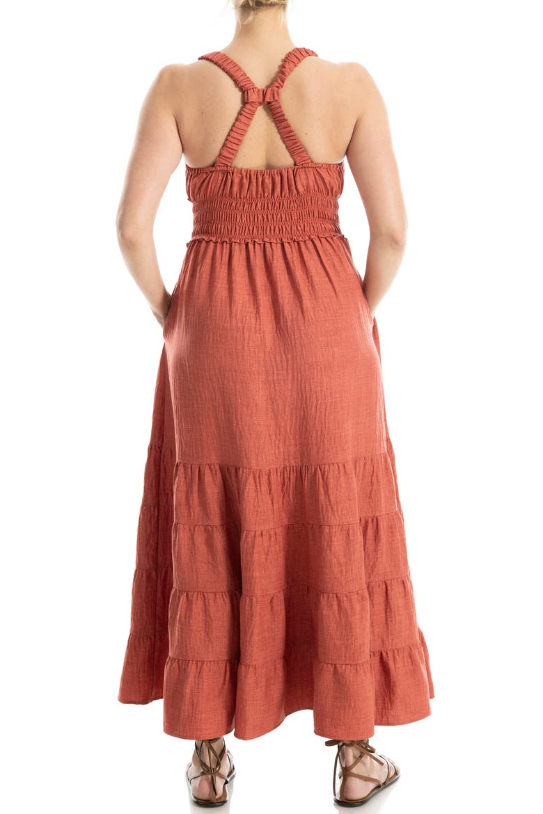 Empire Waist Tiered Maxi Dress, Alternate, color, HEATHER WASHED RED