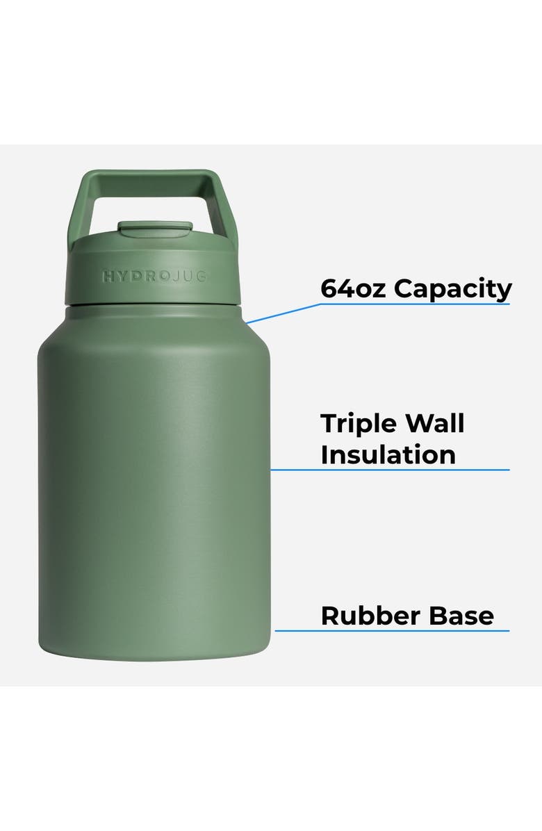 HydroJug Sport Half Gallon Water Bottle with Straw 64oz, Leakproof Insulated Tumbler for Gym or Outdoor, Alternate, color, Black