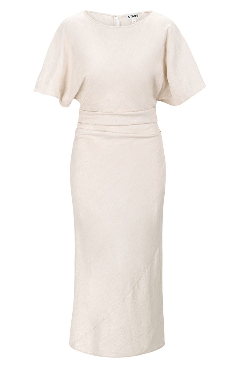 STAUD Amelie Ruched Waist Linen Blend Dress, Alternate, color, Natural