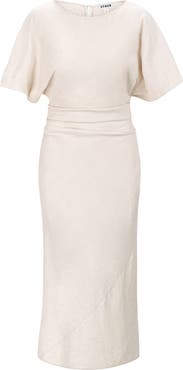 STAUD Amelie Ruched Waist Linen Blend Dress