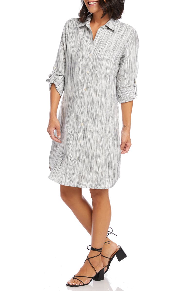 Karen Kane Stripe Long Sleeve Linen Shirtdress, Alternate, color,