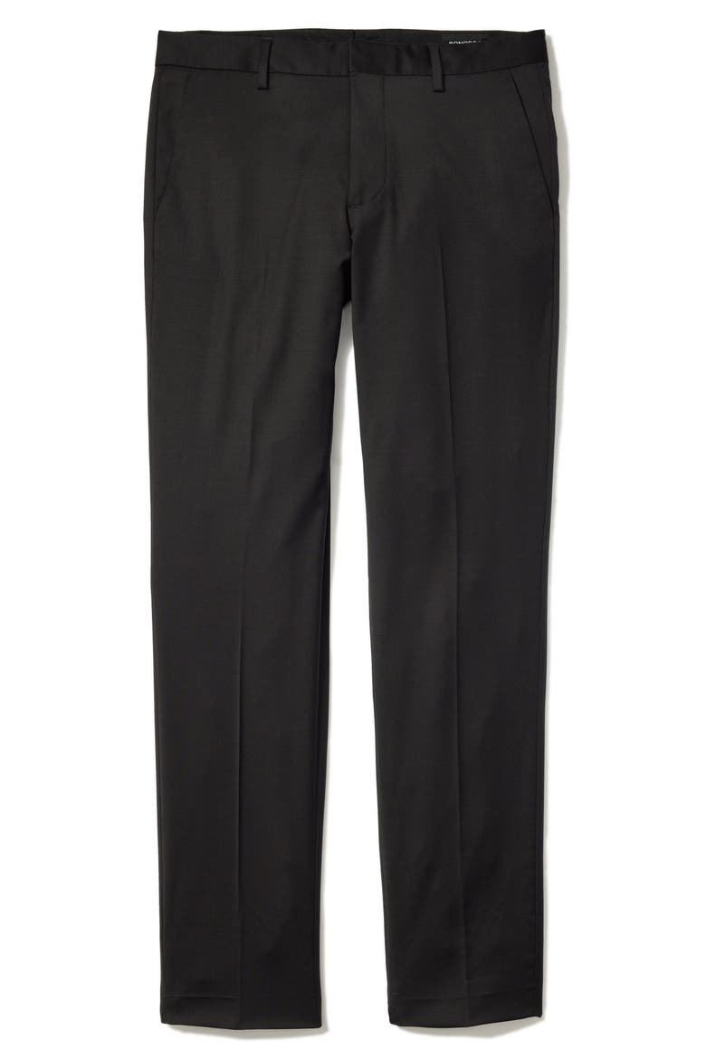 Jetsetter Flat Front Hemmed Stretch Wool Dress Pants, Alternate, color, BLACK