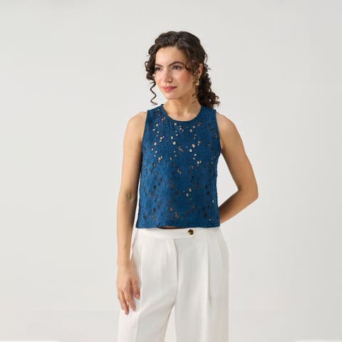 Embroidered Button-Back Top